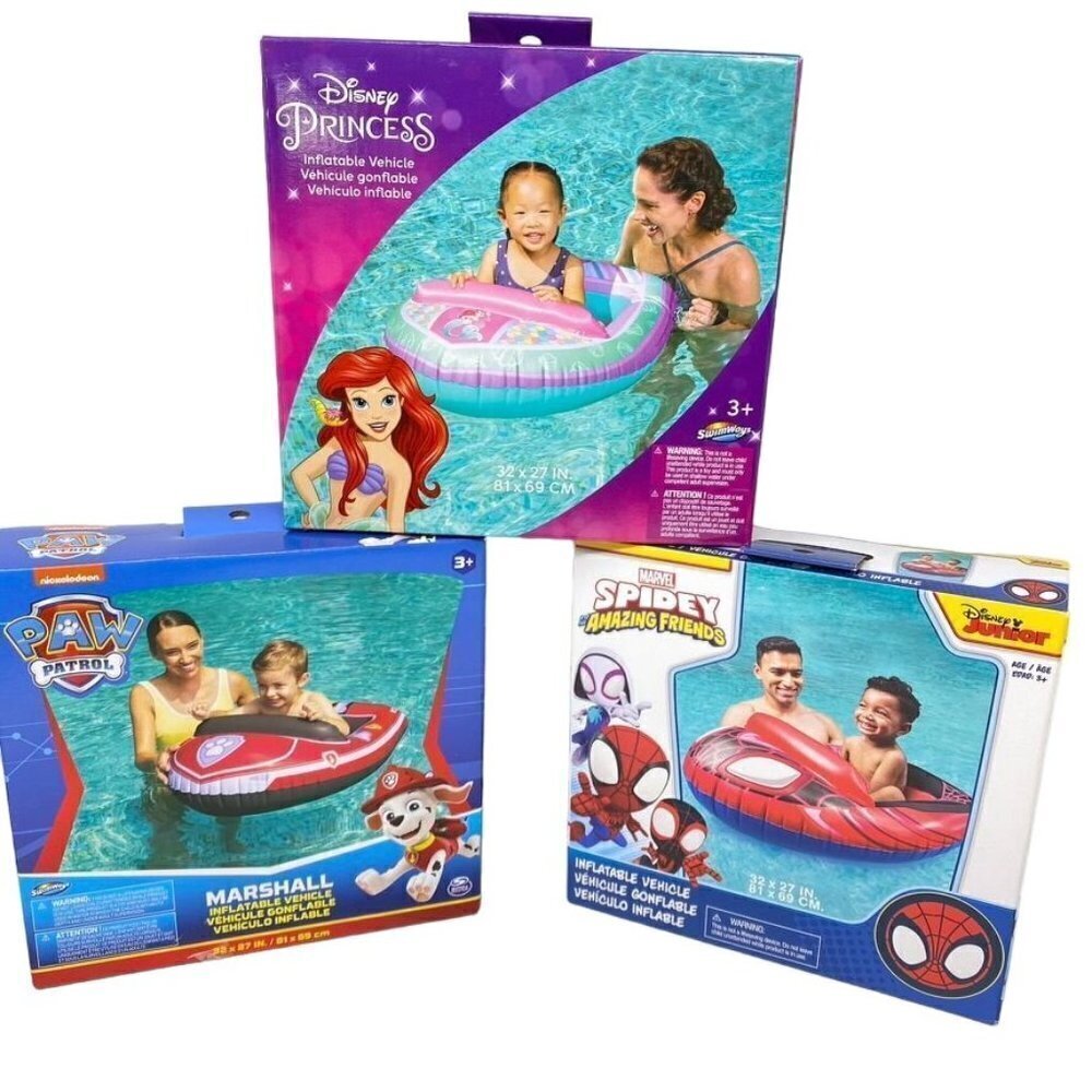 Swimways Inflatable Water Boat Vehicle For Kids Ages 3+ Paw Patrol Ariel Spidey